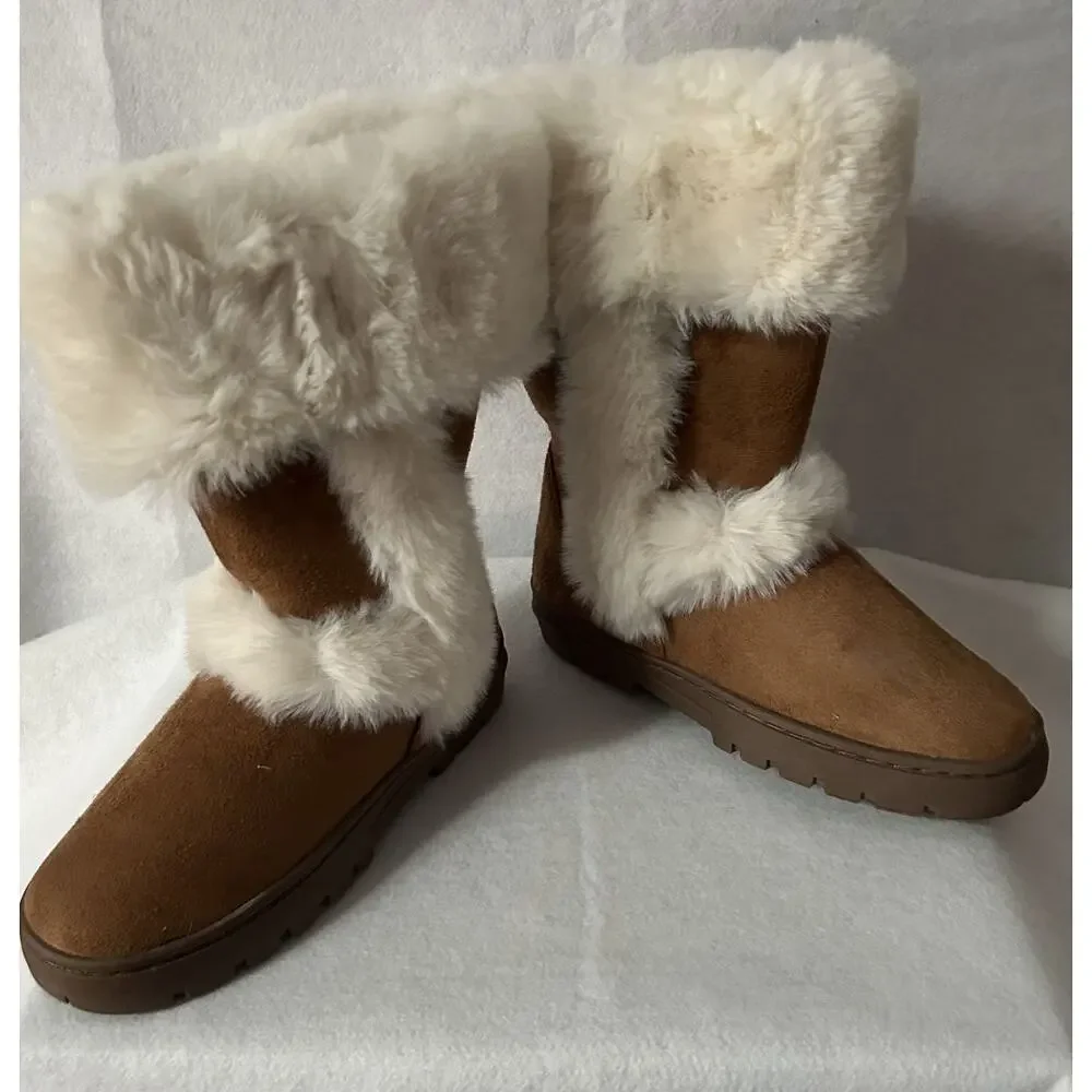 NIB Style & Co Witty Chestnut Faux Fur Lined Microfiber Faux Suede Boots 5M
